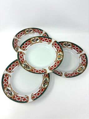 Gibson Designs Windsor Rim Soup Bowls Set Of 4 Holiday Bowls 90’s Art Nouveau